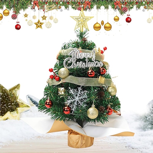 albero di Natale da tavolo con luci 45 cm, albero di Natale artificiale rosa/verde, piccolo albero di Natale, con palline di Natale, decorazioni per interni fai da te, regali di Natale