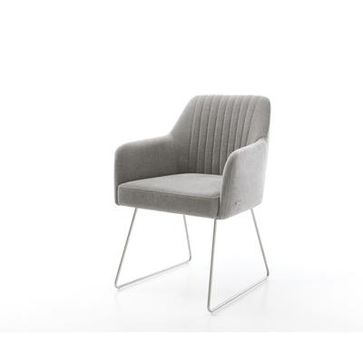 DELIFE Esszimmerstuhl Greg-Flex Strukturstoff Soft Grau Kufengestell Edelstahl Taschenfederkern, Esszimmerstühle Image