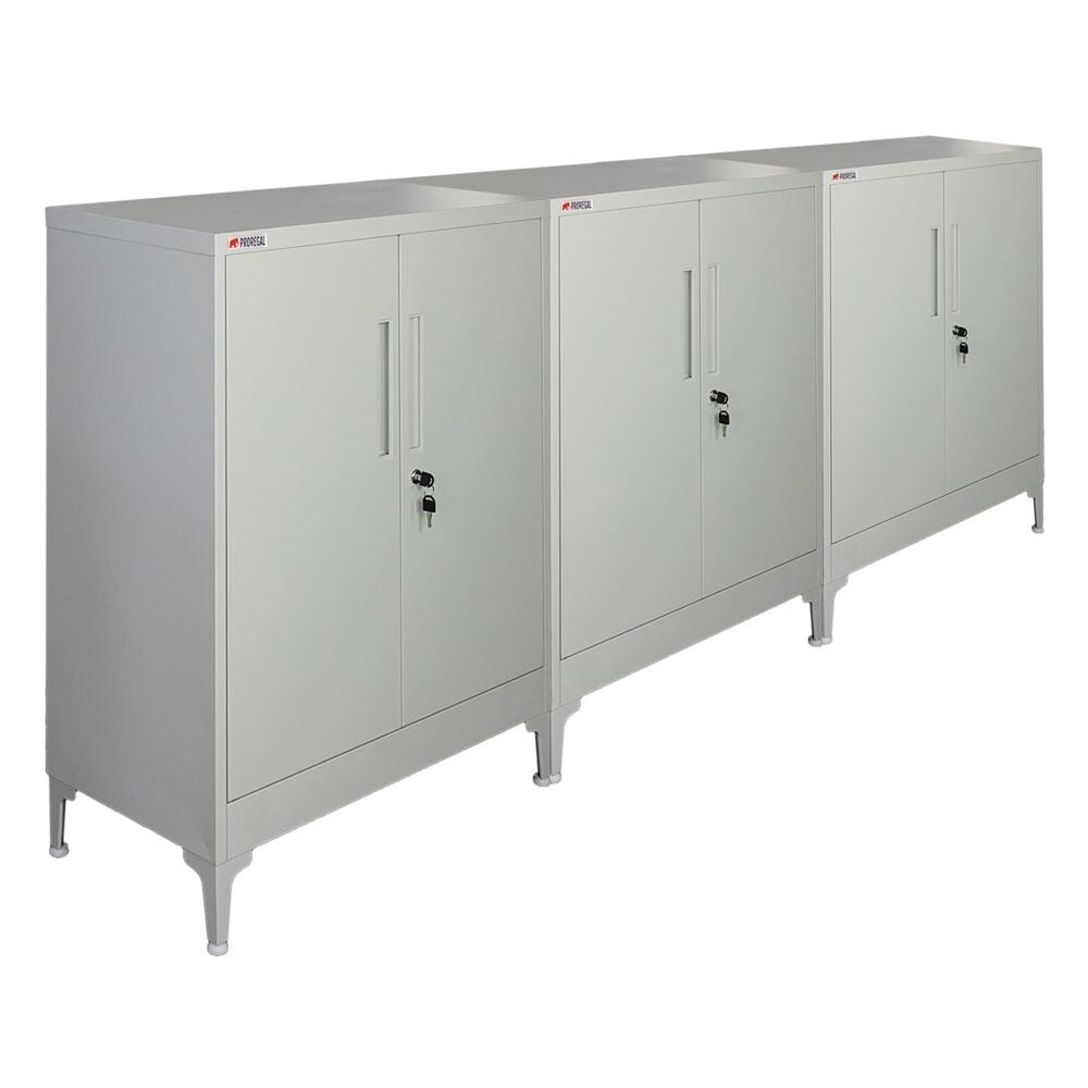 PROREGAL Mega Deal 3x Aktenschrank ELEPHANT abschließbar aus Metall mit Beinen & 80 cm breit 2 Ebenen Lichtgrau Mehrzweckschrank 90x80x40cm Image