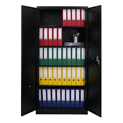 PROREGAL Flügeltürenschrank ELEPHANT Metall Aktenschrank abschließbar 180x80x40cm Stahl 4 Ebenen Stahlschrank Schwarz Werkstattschrank Image