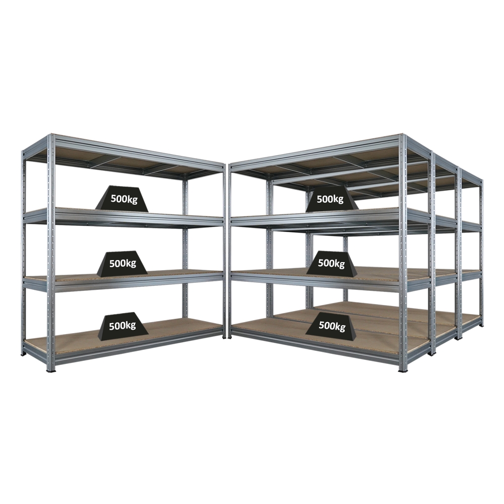 Proregal Mega Deal | 4x Schwerlastregal DINO | HxBxT 180x200x60cm | 4 Spanplatten-Ebenen 16mm | Fachlast 500kg | Verzinkt Image