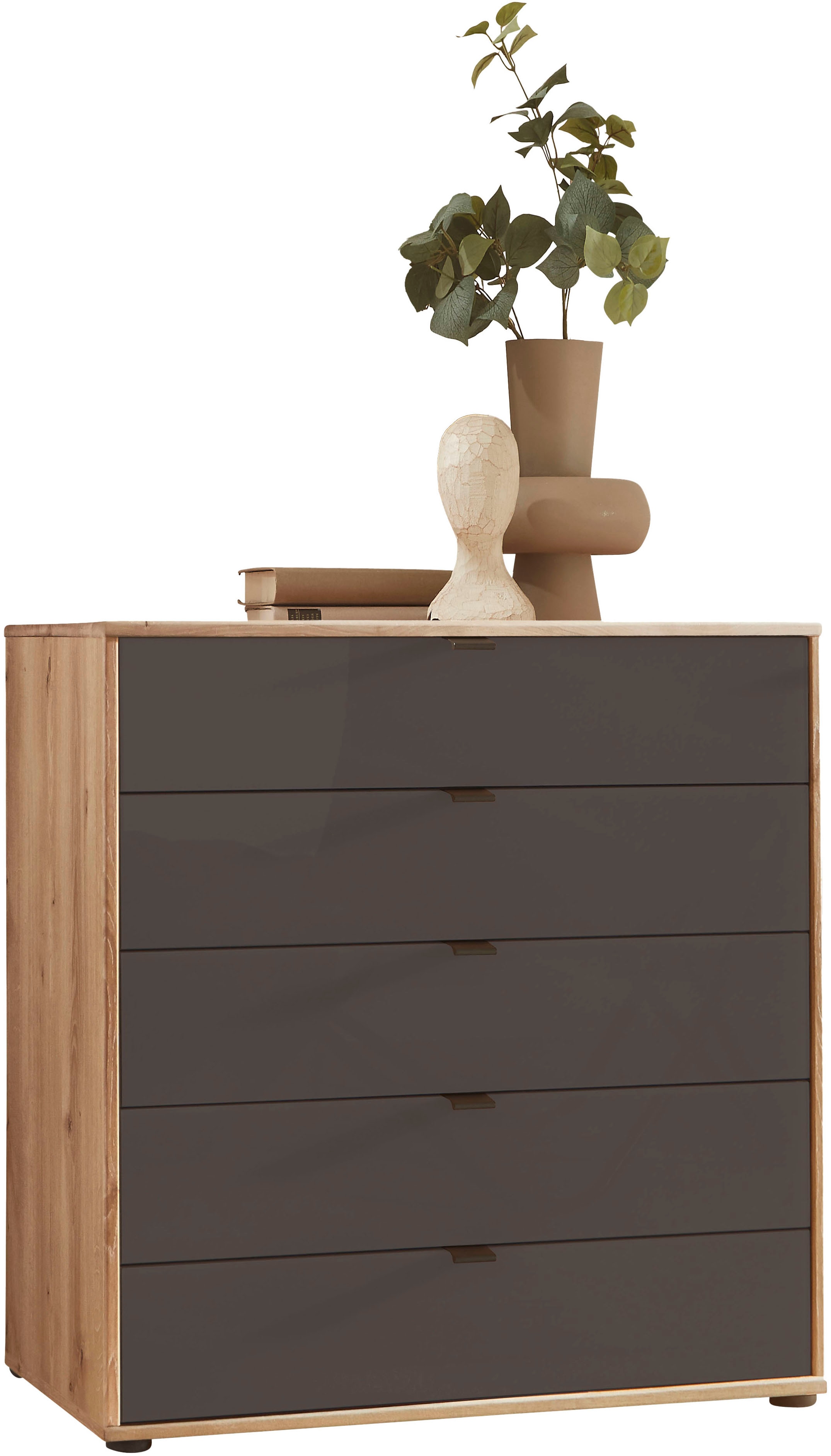 Schubkastenkommode WIEMANN "Cardiff Sideboard, Wäscheschrank, teilmassiv Bianco-Eiche, Schubladen", braun, B:80cm, Sideboards, Schubkästen inklusive Selbsteinzug und Dämpfung Image