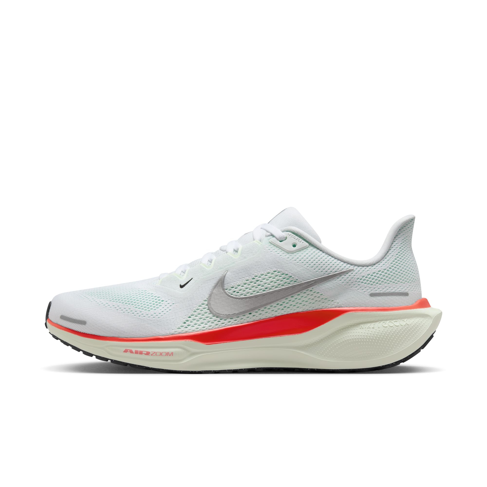 Laufschuh NIKE "AIR ZOOM PEGASUS 41", Gr. 44, weiß, metallic silber, barely grün, Textil, Schuhe