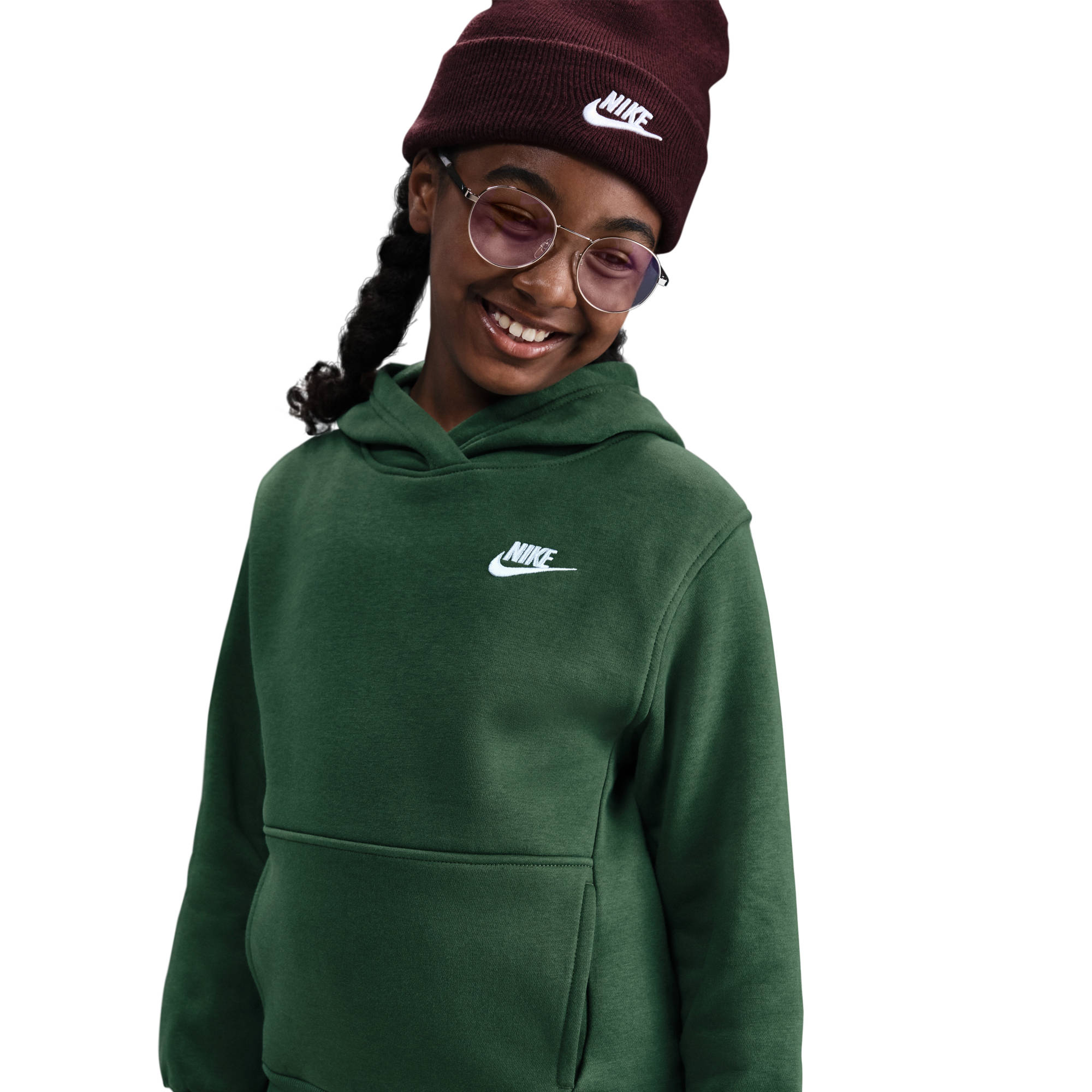 Kapuzensweatshirt NIKE SPORTSWEAR "K NSW CLUB FLC HDY LBR", Kinder, Gr. M, fir, weiß, Obermaterial: 80% Baumwolle, 20% Polyester, normal, Rundhals, Sweatshirts Image
