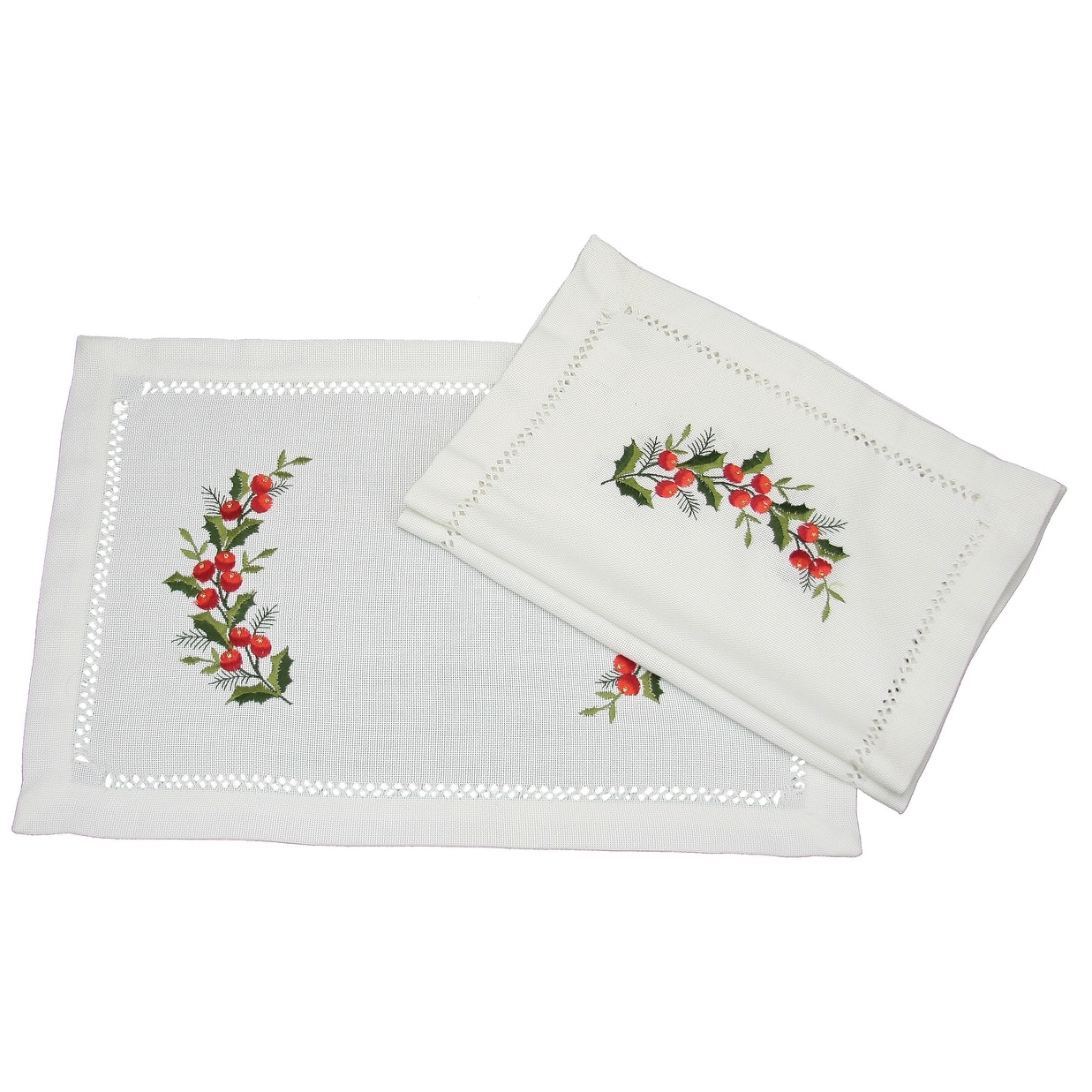 Holly Berry Polyester Embroidered Rectangle Placemat