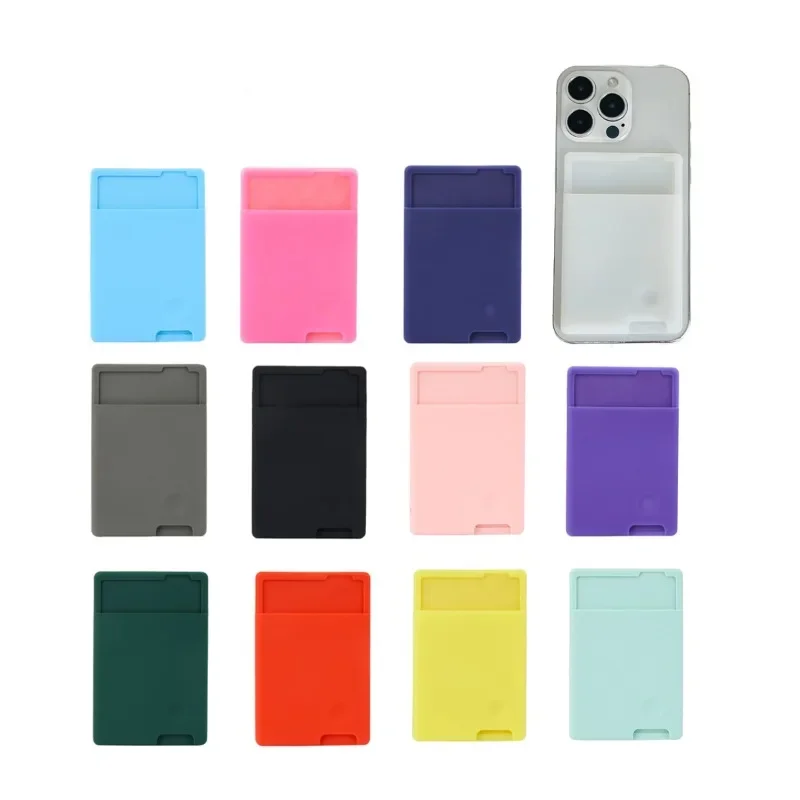 1pc Mobile Phone Back Slot Card Holder Wallet Case Silicone Phone Pouch Mobile Phone Back Paste Sticker Bus/ ID Bank Card Paste