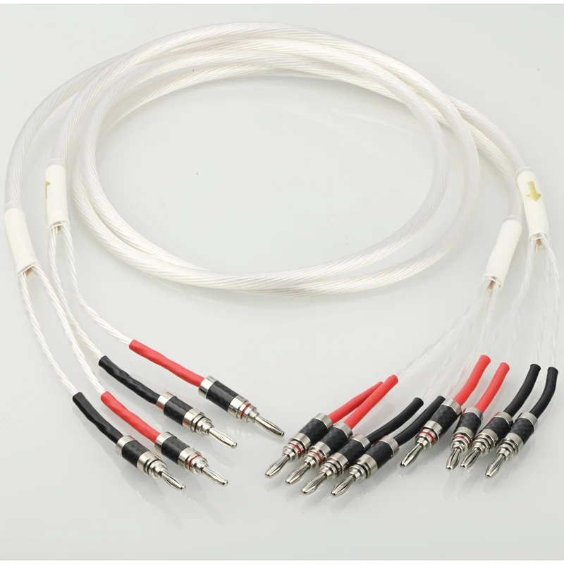 Hi-End 5n Occ versilbertes Lautsprecher kabel Bananen stecker 2 to2 Einzel kabel 2 bis 4 Biwire Hifi Audio Lautsprecher kabel Image