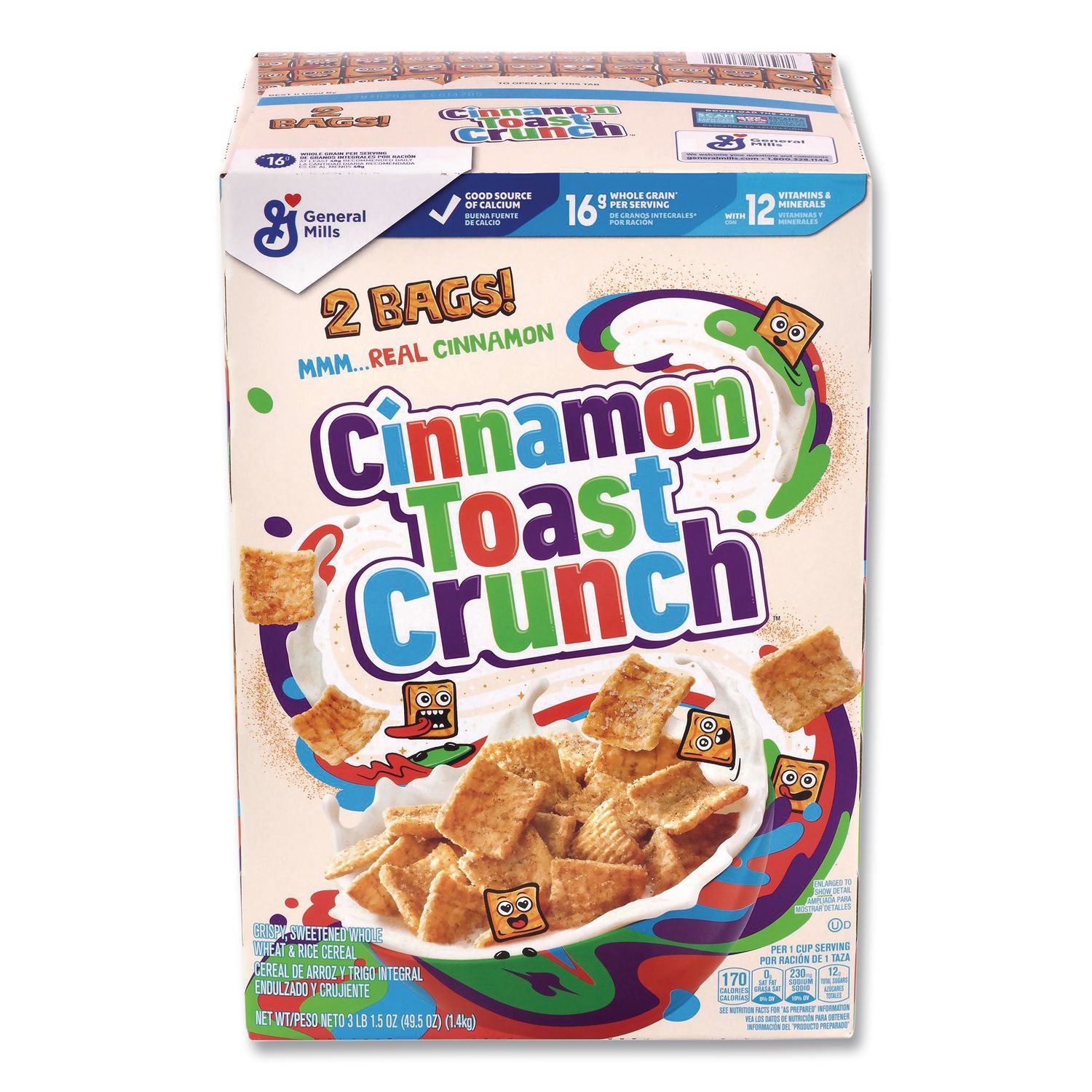 Cinnamon Toast Crunch Cereal, Cinnamon, 2 Bags/Box, 49.5 oz Box (GRR22002621) Each Cinnamon Toast Crunch® Chips and Snack Foods