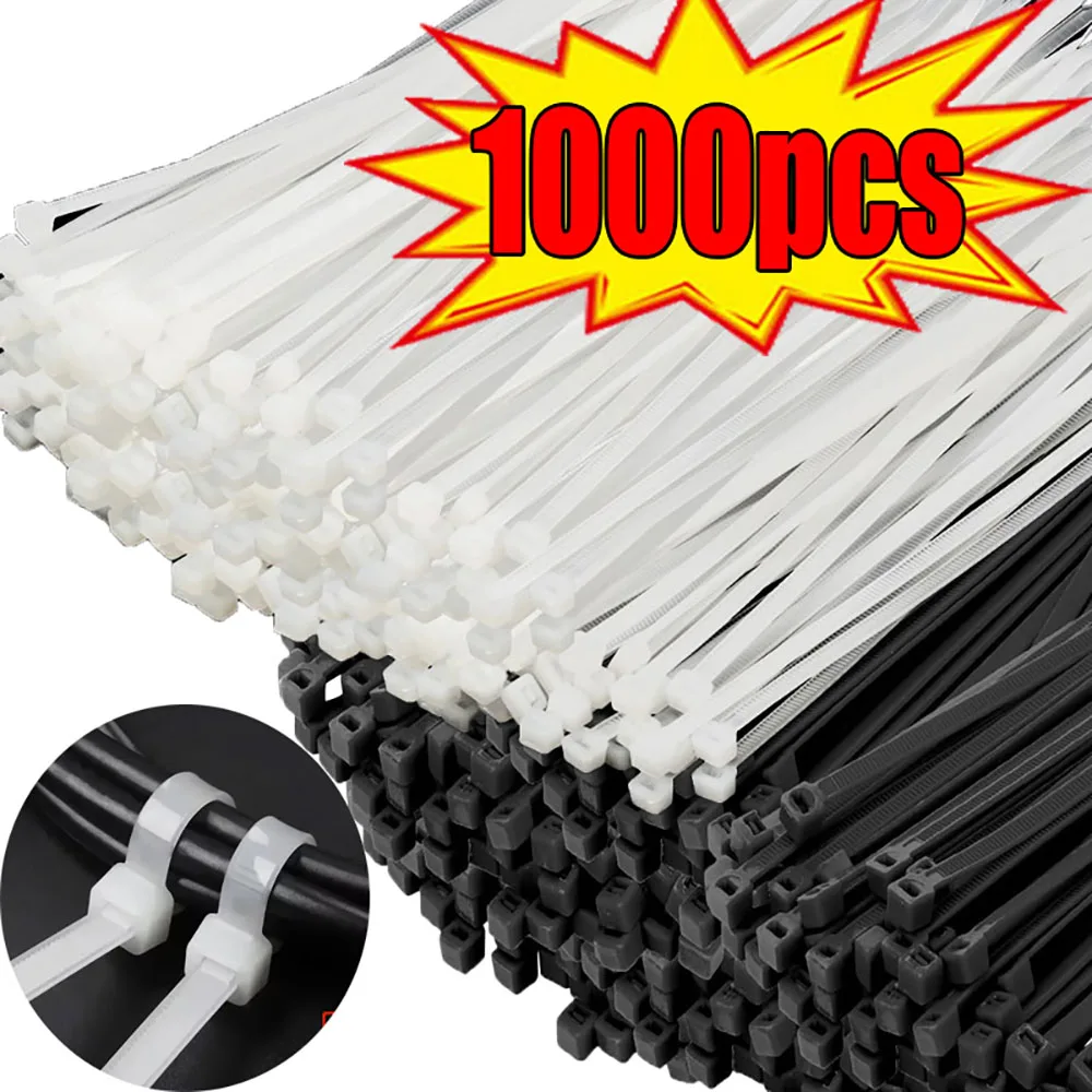 100/200/300/500/1000 Stück selbstsichernde weiße schwarze Kunststoff-Nylon-Kabelbinder, Befestigungsring, Nylon-Klemmband mit Schloss Image