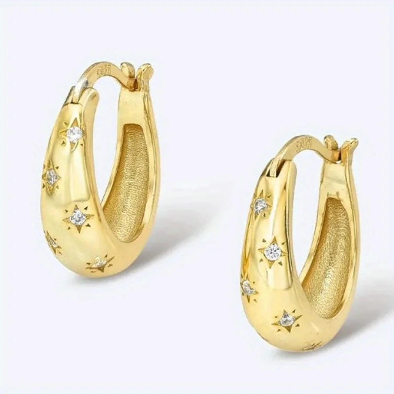 1 Paar elegante, einzigartige Damen-Ohrringe, trendige, kreative, goldene, kreisförmige, vielseitige Ohrringe mit glänzendem synthetischem Zirkon, ohne Box Image