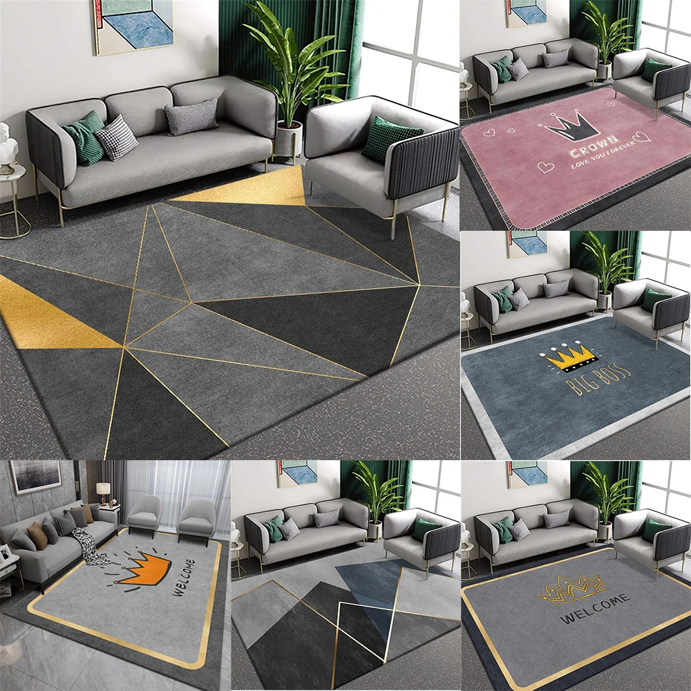 Moderne Luxus Geometrische Und Krone Muster Teppich Rutschfeste Weiche Boden Matte Tisch Und Stuhl Matte Kaffee Tisch Matte Für Wohnkultur Image