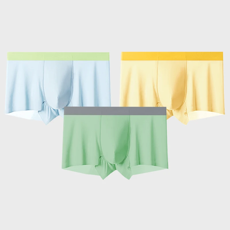 3PCS männer eis seide nahtlose unterwäsche männer boxer sommer dünne bequeme atmungsaktive boxer männer plus größe shorts Image