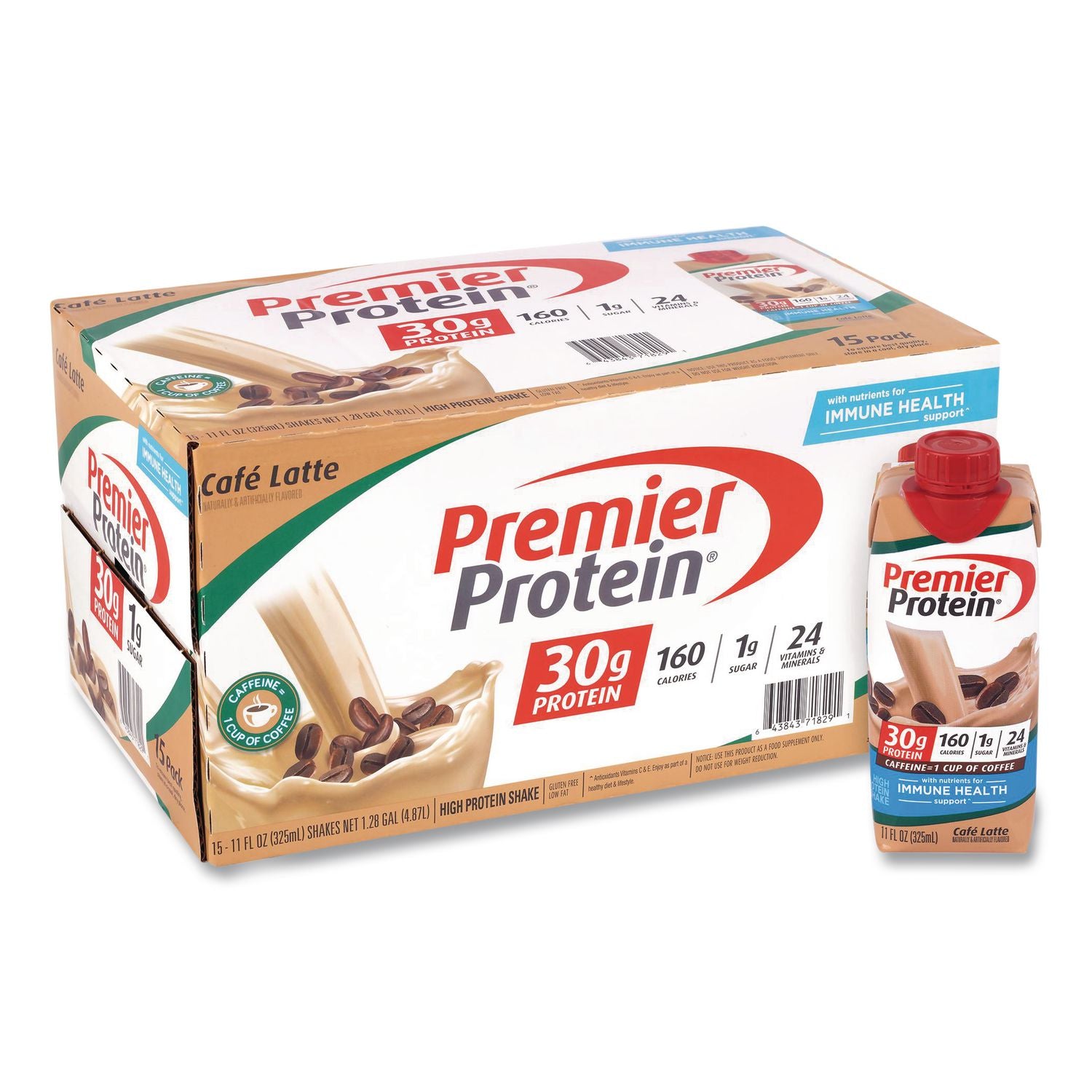 Premier Protein Cafe Latte Shake, 11 oz Bottle, 15/Carton (GRR22002615) Case of 15 Premier Protein® Drink Mixes