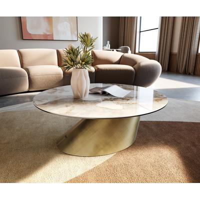 DELIFE Couchtisch Edge Rund 90x90 cm Keramik Minas Melange Conis Metallic Gold, Couchtische Image
