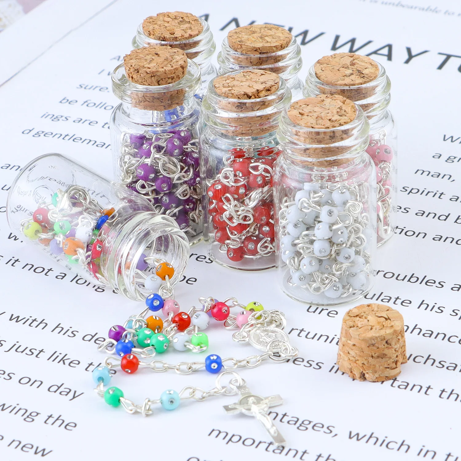 Mode religiöse Wunsch Flasche vergoldet Diamant Halskette Damen christliche Jungfrau Maria Jesus Kreuz Anhänger Kette Modeschmuck Image