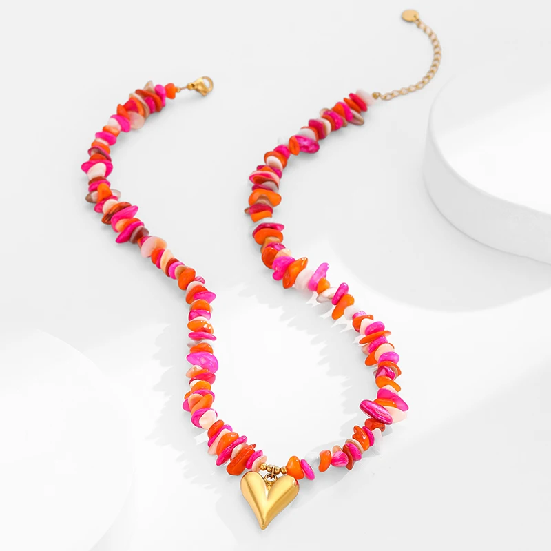 Loe | Rosa Naturstein Herz Halskette Metall Edelstahl Damen Farbiger Rosa Schmuck 18 Karat Gold Heißer Verkauf Neu Image