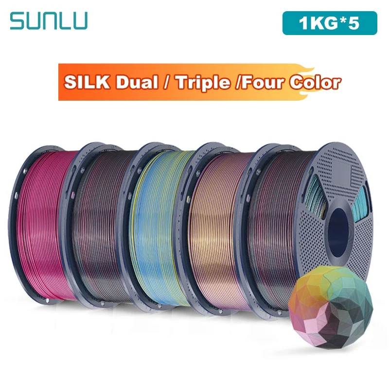 SUNLU 5 kg Seide/Dual/Triple/Four Color 3D-Drucker-Filament 1,75 mm 1000 g Spule (2,2 lbs), ordentliches Filament, passend für die meisten FDM-Drucker Image