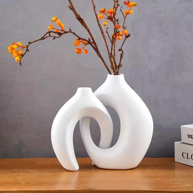 2 Stück Kunststoff-Vasendekoration, stilvoller nordischer Stil, langlebige und bruchsichere Ornamente für Schlafzimmer, Küche und Wohnzimmerdekoration Image
