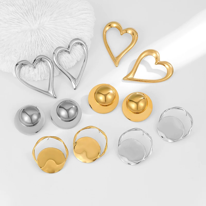 Loe | Trendy Runde Kreis Ohrringe Metall Neue Frauen Edelstahl Hypoallergen Schmuck Gold Dropshipping Image