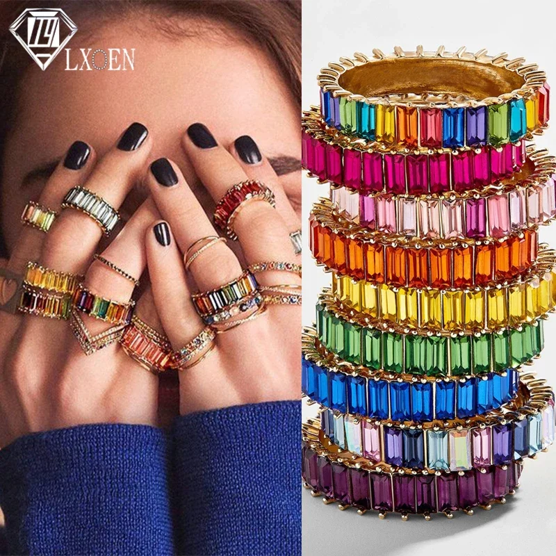 Mode Luxus Mehrfarbige Charme Zirkon Hochzeit Ringe für Frauen Runde Quadratische Stein Party Ring Schmuck Image