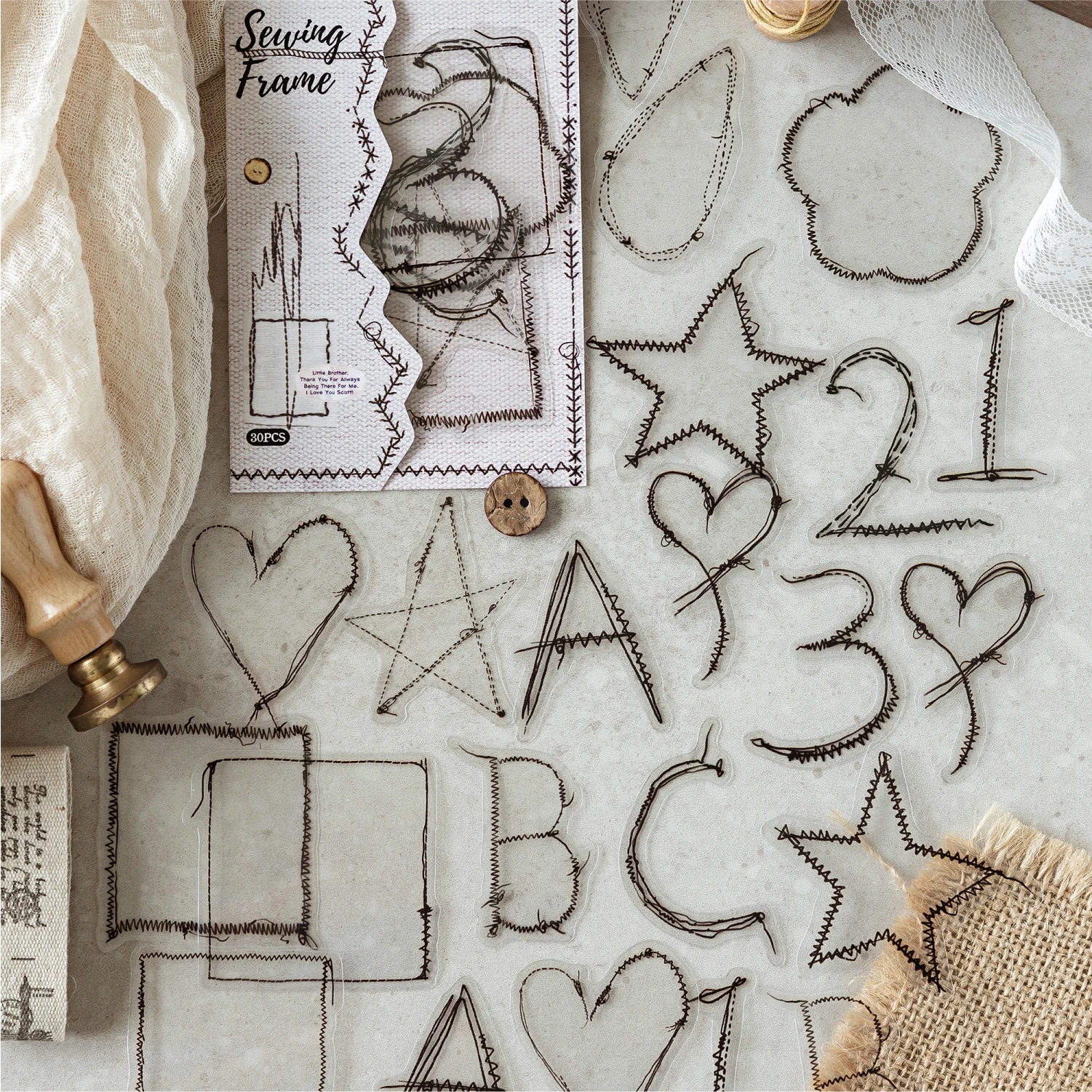 JIANQI 30 Stück Vintage Nähstudio PET Aufkleber DIY dekorative Junk Journal Aufkleber für Scrapbook Label Tagebuch Album Planer Image