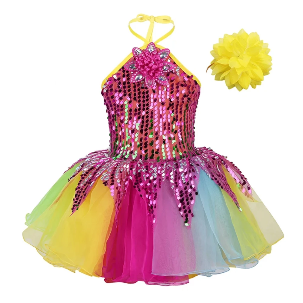 Kinder Mädchen Ballett Tanz Tutu Kleid Neckholder Glänzende Pailletten Hip-Hop Jazz Modern Dance Kostüm Tanzen Bühne Leistung Dancewear