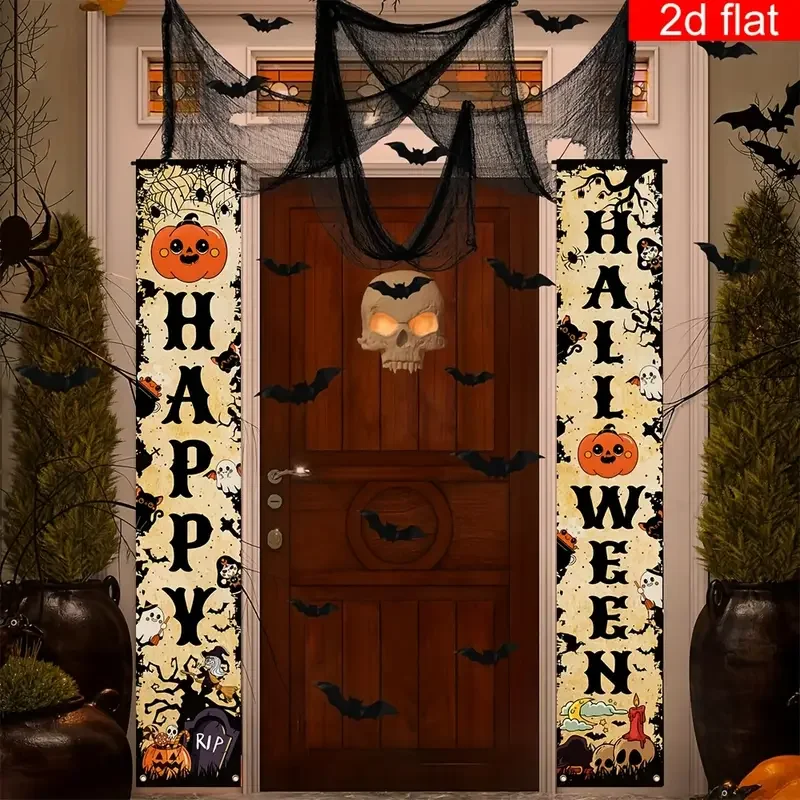 VIKAMA2 Stück Halloween-Haustür-Couplet-Dekoration, Süßes oder Saures, Hausgarten, Cottage, Outdoor, Innenbereich, Willkommensdekoration