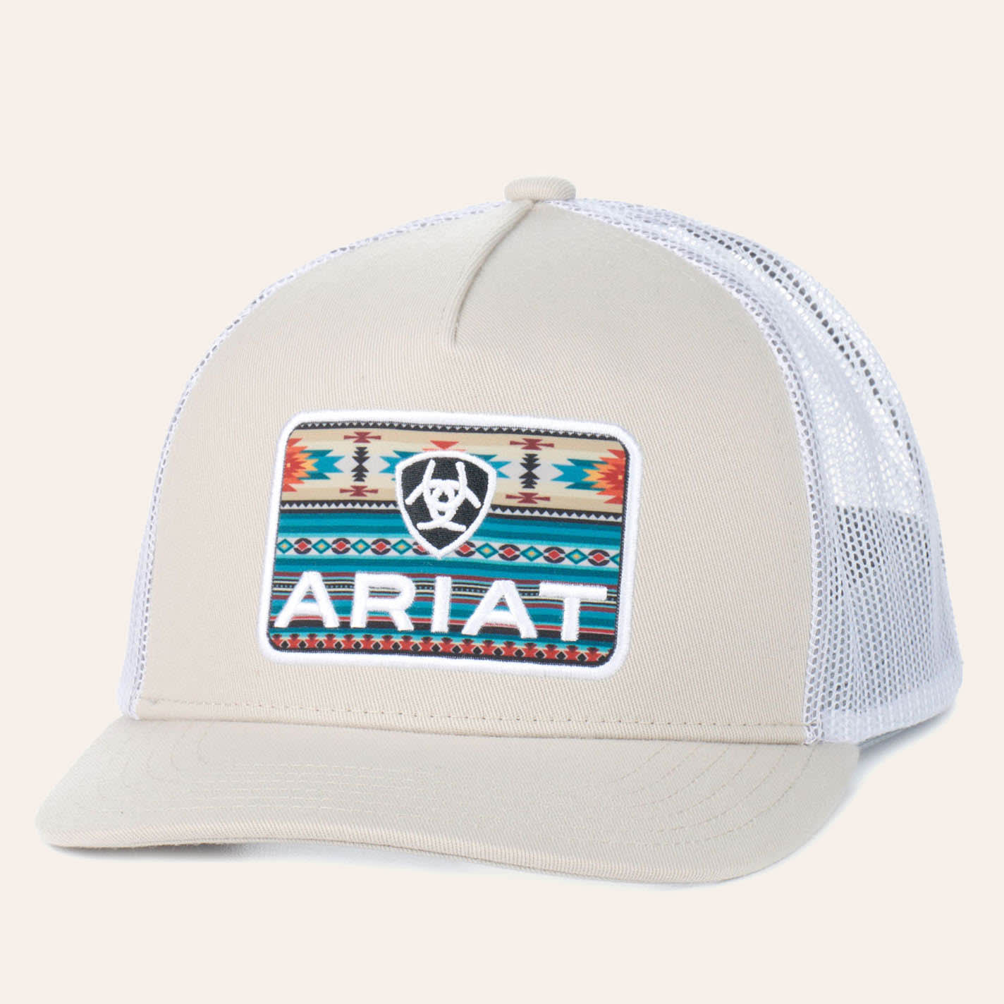 Ariat Men's Sand on White Aztec Logo Patch Cap - NOSZ - From Cavender's