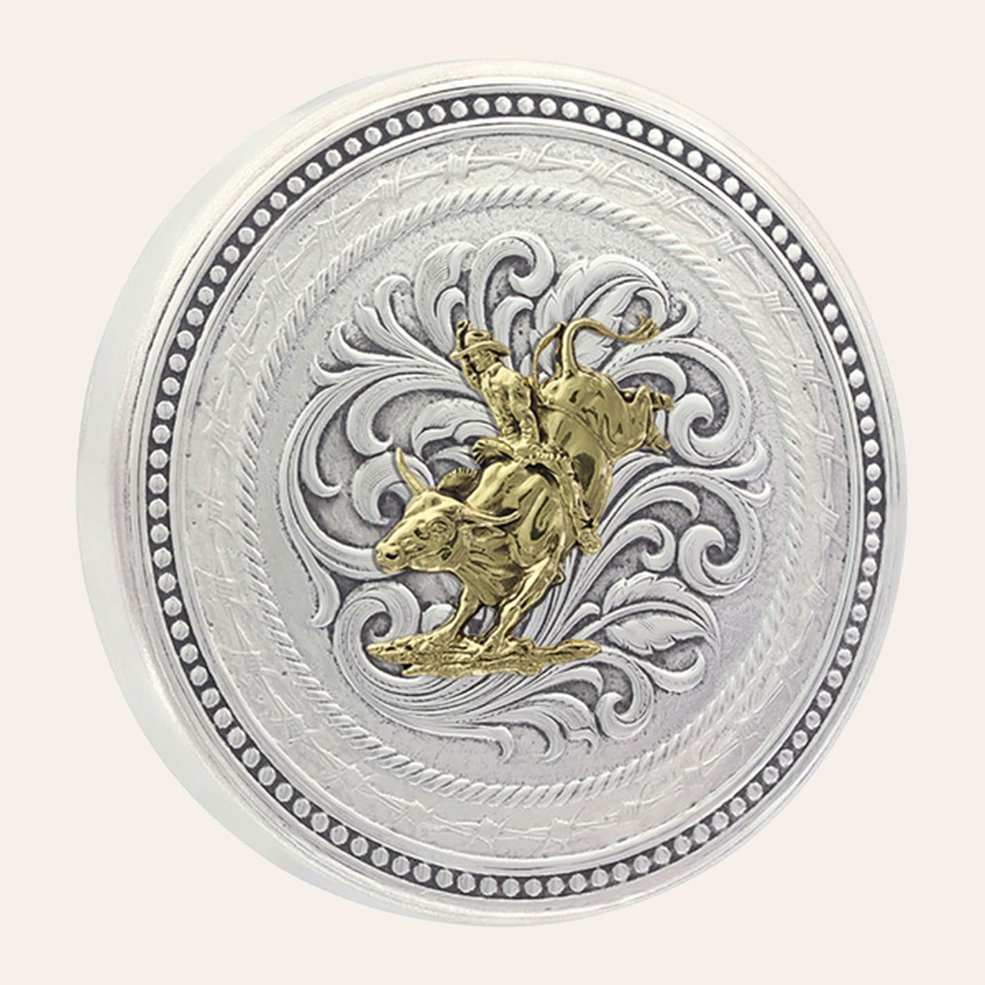 Montana Silversmiths Silver & Gold Barbed Wire Bull Rider Snuff Lid - NOSZ - From Cavender's