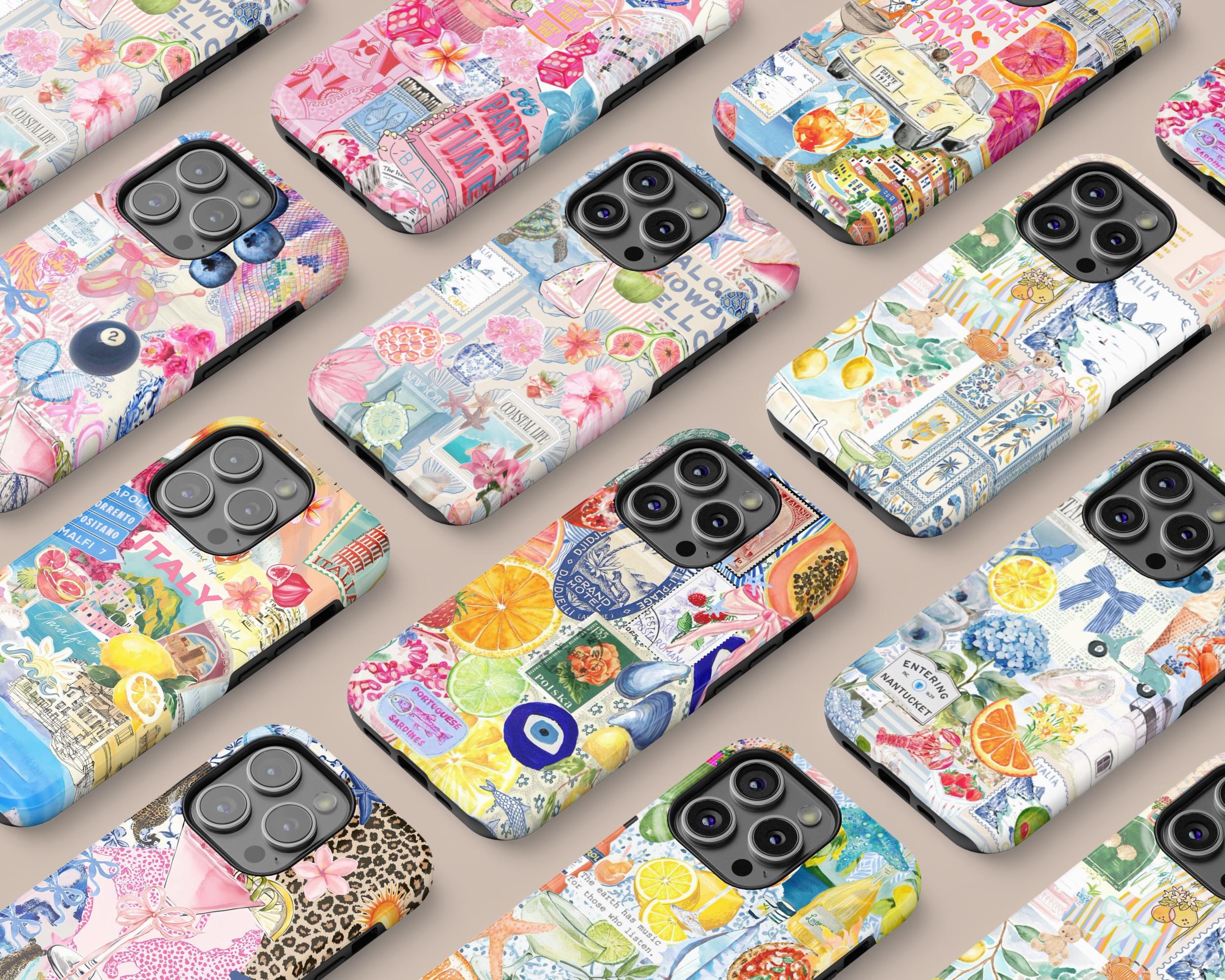 Cover per telefono Coquette Italian Summer Collage, cover per telefono Coastal European, iPhone 17 16 15 14 13 12 Pro Max, Samsung Galaxy S26 S24 S23