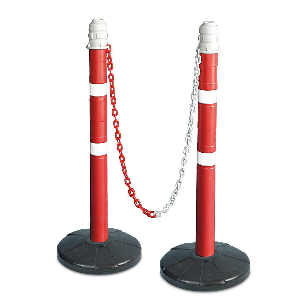 Ketten- / Warnständer Komplett-Set mit 2 Kettenständern, 2 m Kette, Rohr Ø 70 mm, Höhe 1000 mm, Standfuß aus Vollgummi Image