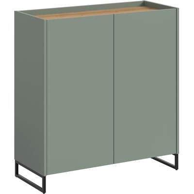 Schuhschrank INOSIGN "EVRID, Breite 90cm, 2 Türen, 5 Einlegeböden, inkl. Metall-Kufenfüße", salbei nb, artisan oak nb, B:90cm H:97cm T:38cm, Spanplatte, Schränke, Schuhkommode, Kommode, Sideboard, Garderobenschrank, Flurkommode Image