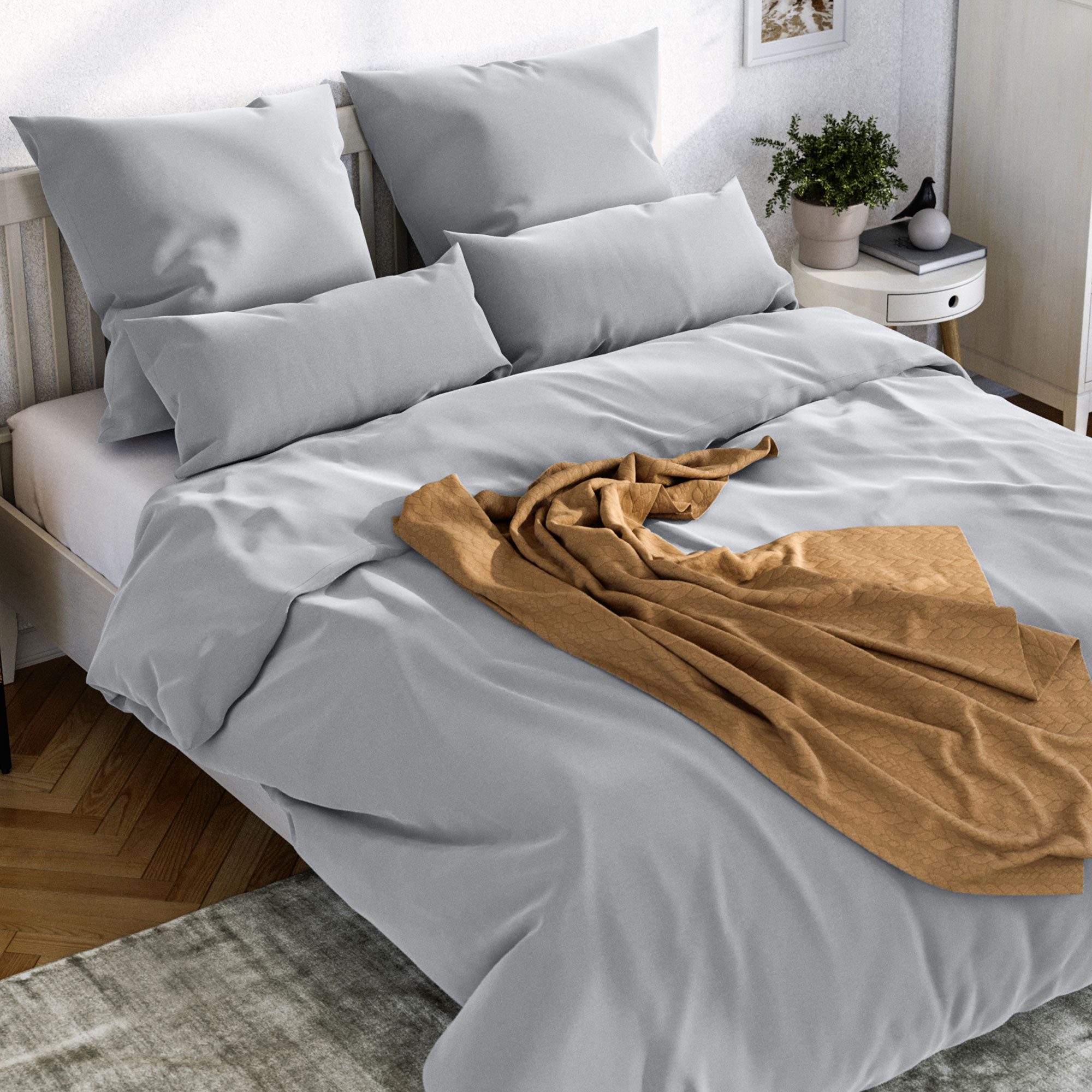 Bettwäsche WOLKENFELD "Mako-Satin Baumwollsatin Sommerbettwäsche", hellgrau, B/L: 135cm x 200cm, 1 Stk., 1 Stk., Mako-Satin, B/L: 80cm x 80cm, 2 Stk., Mako-Satin, Obermaterial: 100% Baumwolle, Bettwäsche, 135x200 cm, 155x220, 200x200 & Übergrößen I... Image