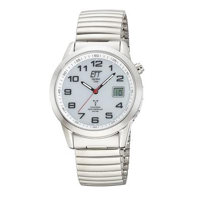 Funkuhr ETT "Gobi", silberfarben, weiß, Armbanduhren, Herren, Armbanduhr, Solar, Herrenuhr, Edelstahlarmband, analog, digital Image
