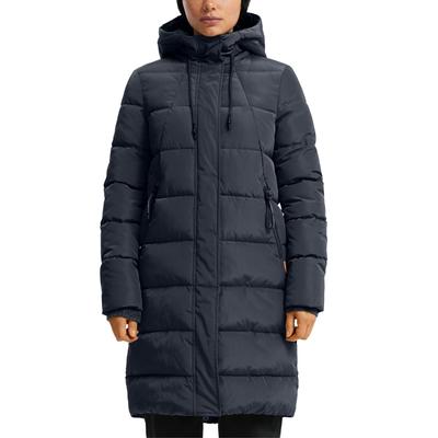 Steppjacke QS, Damen, Gr. L, blau (dunkelblau), Steppware, Obermaterial: 100% Polyester. Futter: 100% Polyester, unifarben, casual, gerade kniebedeckend, Rundhals, Langarm Flachstrickbündchen, Jacken, lang, mit Kapuze Image