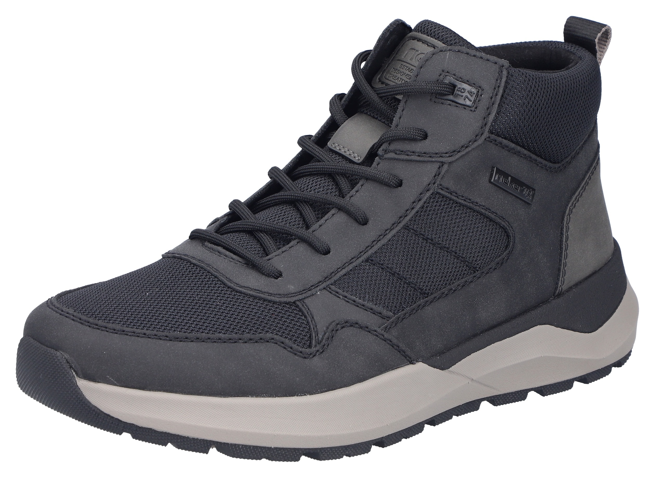 Winterboots RIEKER, Herren, Gr. 42, schwarz, dunkelgrau, Lederimitat, Textil, Schuhe, Schnürboots, Casual High Top Sneaker mit TEX-Membran