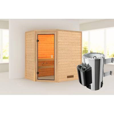 Sauna KARIBU "Juli" mit bronzierter Tür, naturbelassen", beige (naturbelassen), Saunaofen, integrierte Steuerung, 230 kW, Saunen, aus hochwertiger nordischer Fichte Image