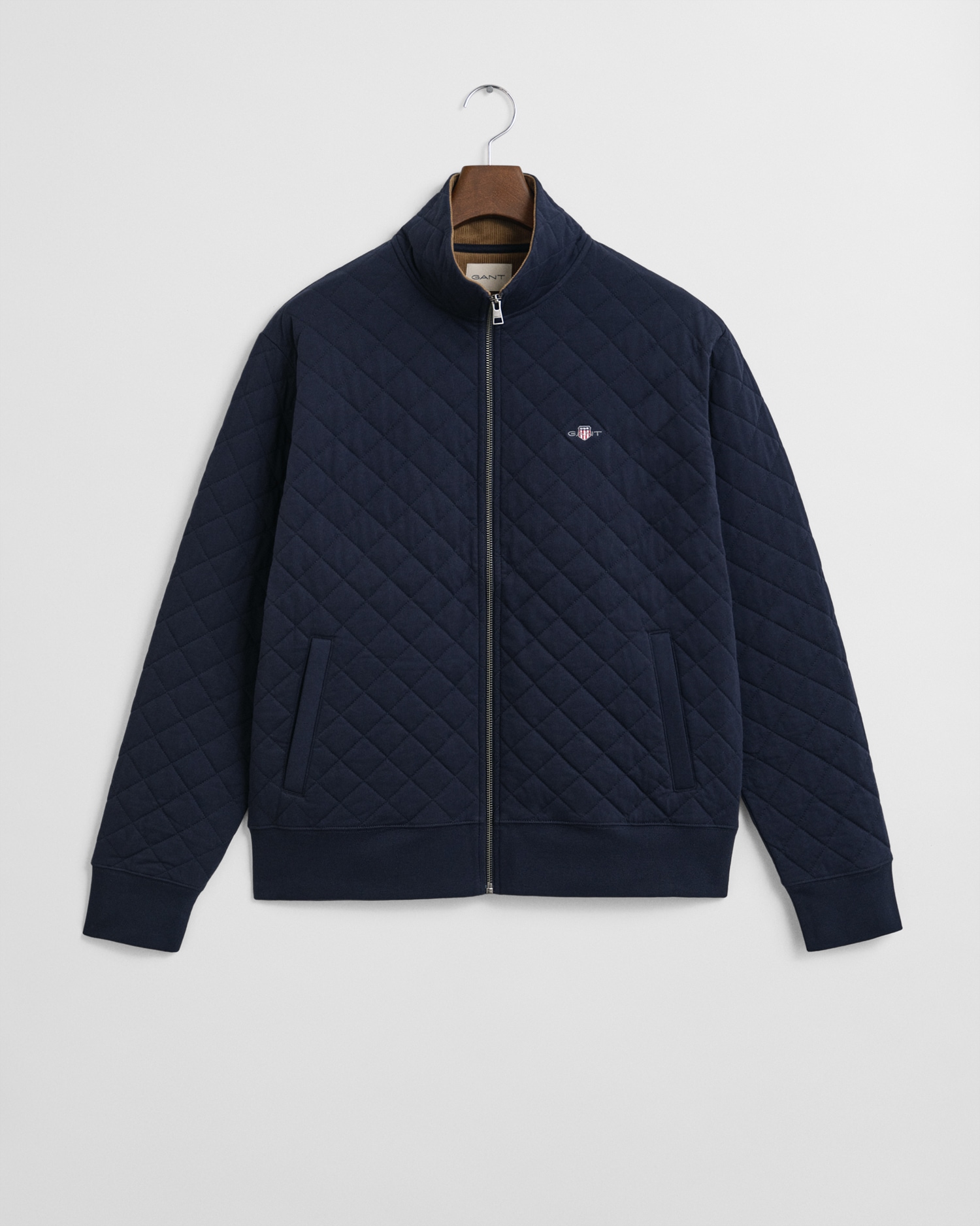 Sweatjacke GANT "QUILTED CORD COLLAR FULL ZIP", Herren, Gr. L, evening blau, Sweatware, Obermaterial: 91% Baumwolle, 9% Polyester, unifarben, regular fit normal, Rundhals, eingesetzt angesetztes Bündchen, Sweatjacken, Mit Rundhalsausschnitt Image