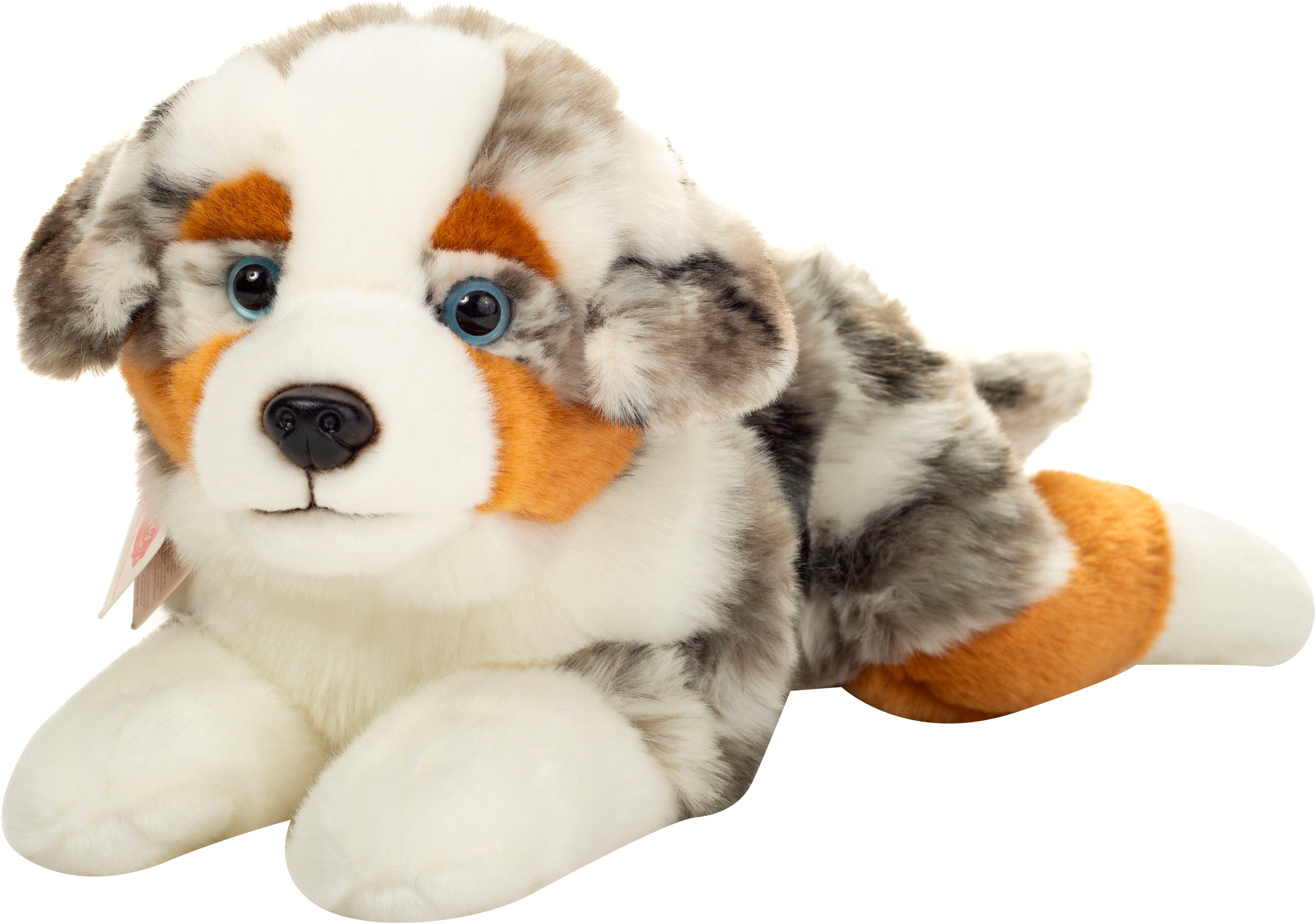 Kuscheltier TEDDY HERMANN "Australian Shepherd, liegend, 40 cm", weiß, Plüschfiguren, KinderB:14cm H:18cm L:40cm, Polyester, Kuscheltier, zum Teil aus recyceltem Material, B:14cm H:18cm L:40cm