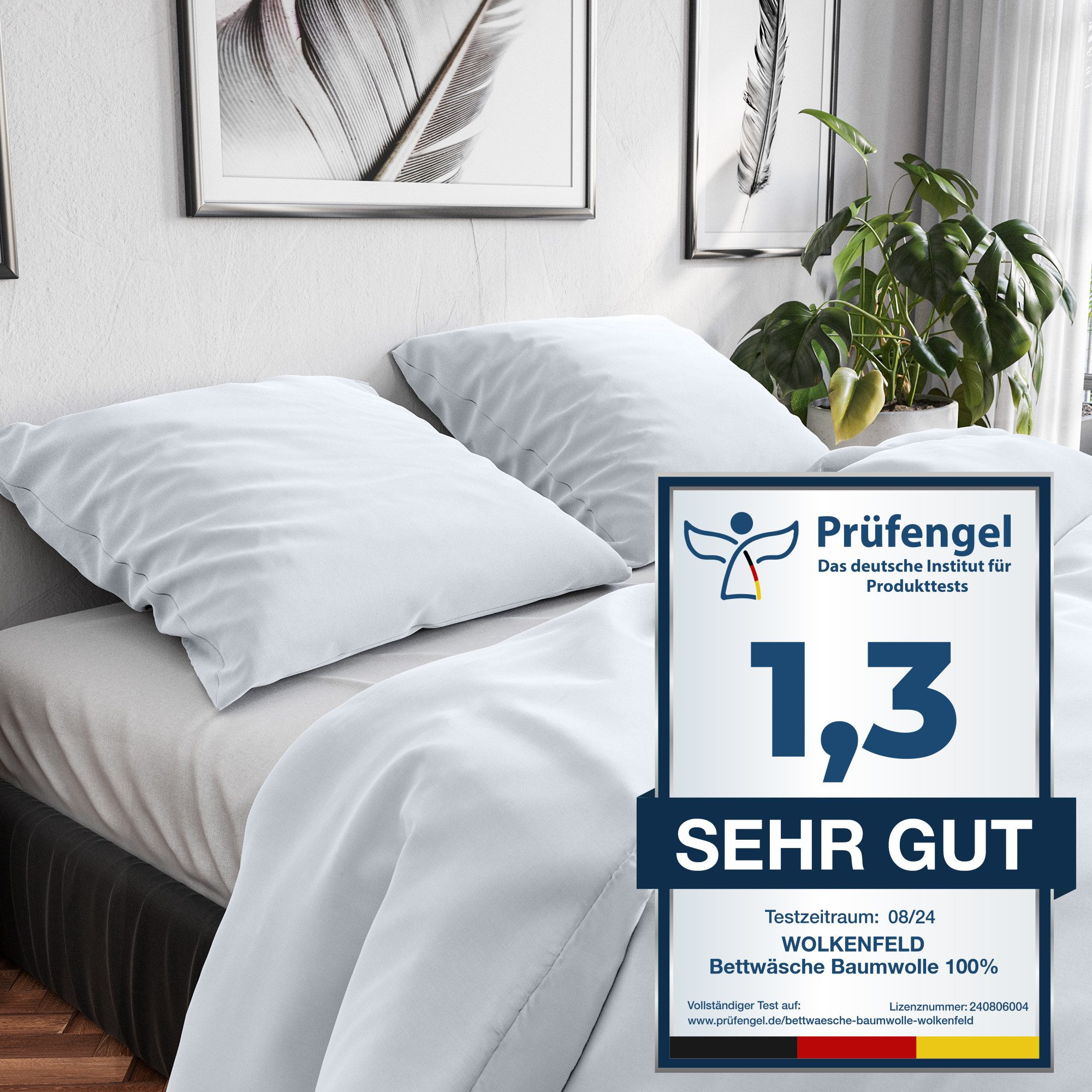 Bettwäsche WOLKENFELD "Renforcé Bettwäsche Baumwolle - Natürlich weiches Schlafgefühl", weiß, B/L: 155cm x 220cm, 1 Stk., 1 Stk., Renforcé, B/L: 80cm x 80cm, 2 Stk., Renforcé, Obermaterial: 100% Baumwolle, Bettwäsche, 135x200 cm, 155x220 &... Image