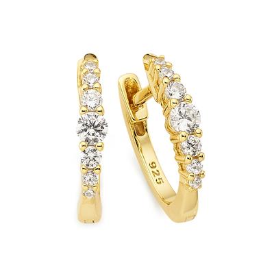 Paar Creolen FIRETTI "Schmuck, Geschenk, Silber gelbgoldfarben vergoldete Klappcreolen", gold (gelbgoldfarben, kristallweiß, kristallweiß), Ohrringe, Damen, Silber 925 (Sterlingsilber), mit Zirkonia (synth.) Image