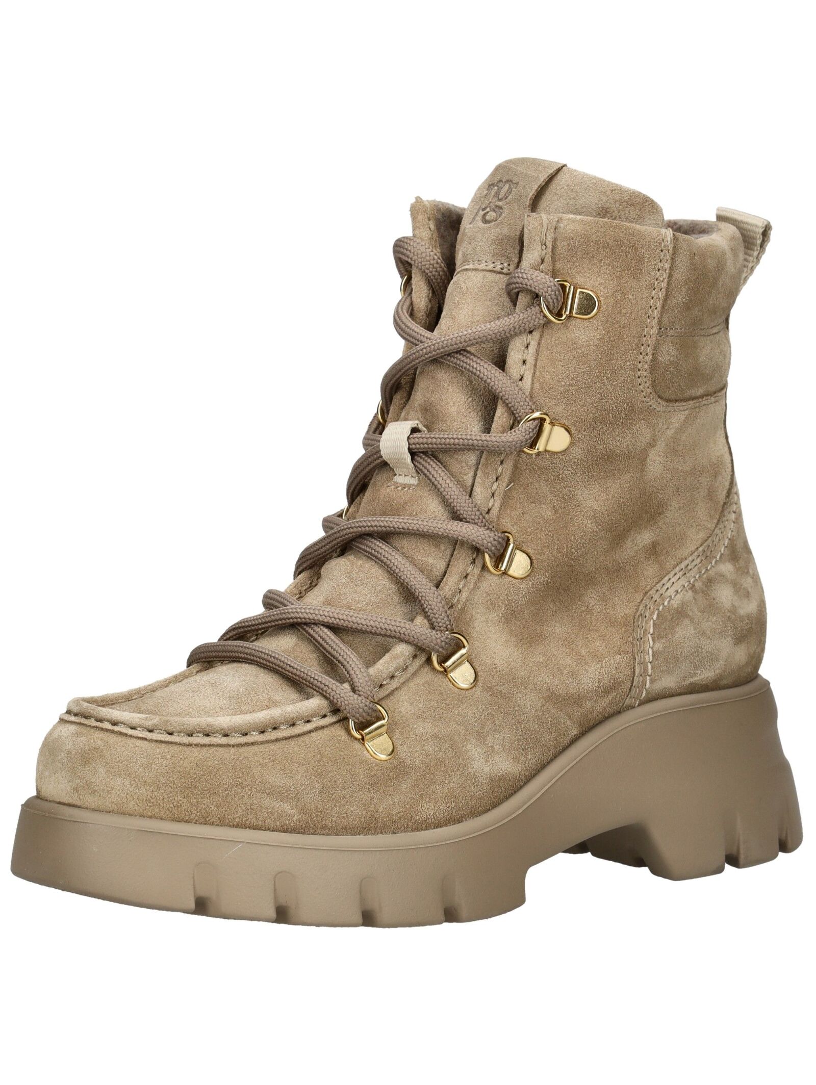 Schnürstiefelette PAUL GREEN "Paul Green Stiefelette Veloursleder", Damen, Gr. 38,5, beige, Veloursleder, Schuhe Schnürstiefelette