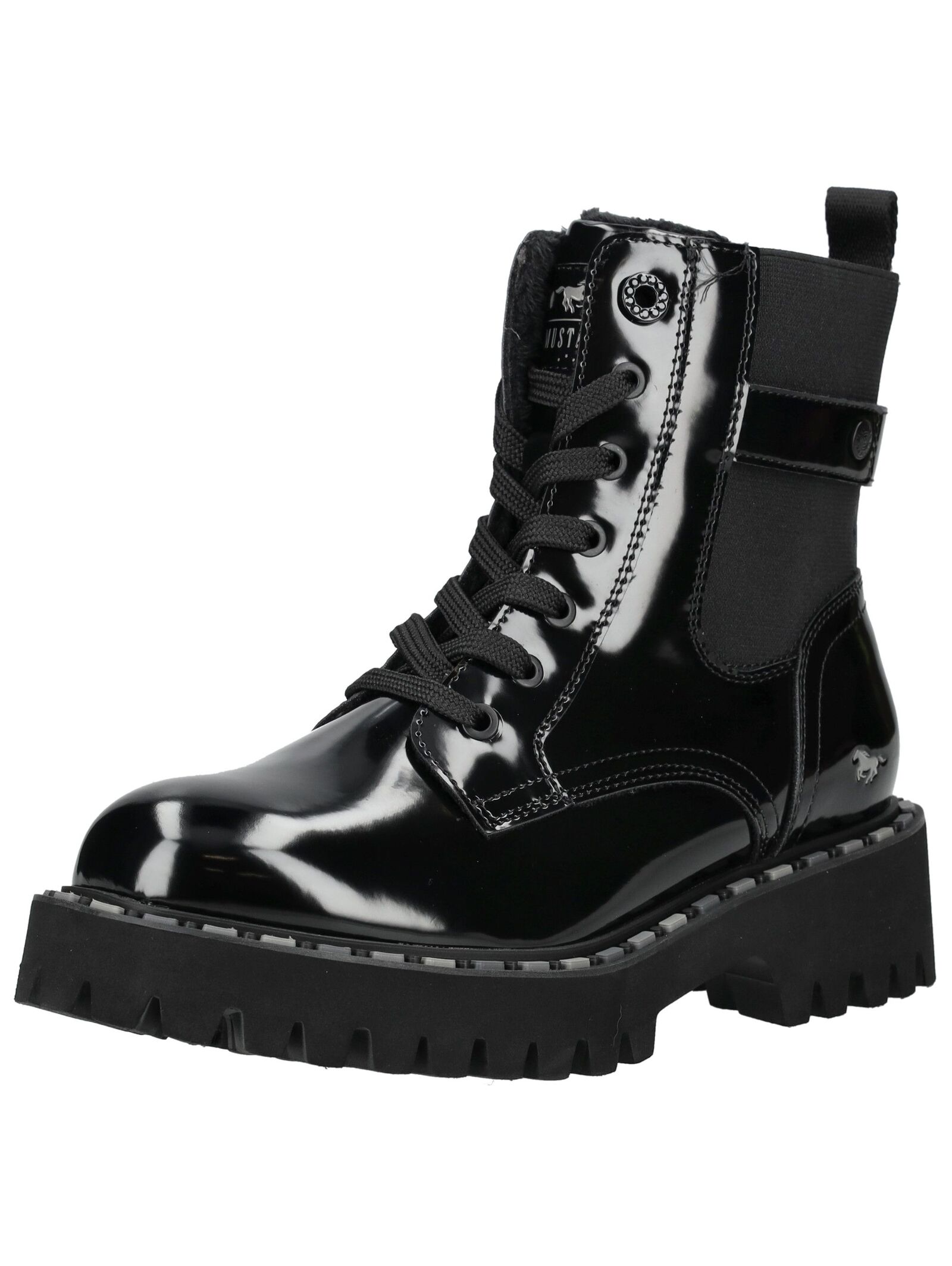 Schnürstiefelette MUSTANG SHOES "Mustang Shoes Stiefelette Lederimitat/Textil", Damen, Gr. 40, schwarz, Lederimitat, Textil, Schuhe Schnürstiefelette