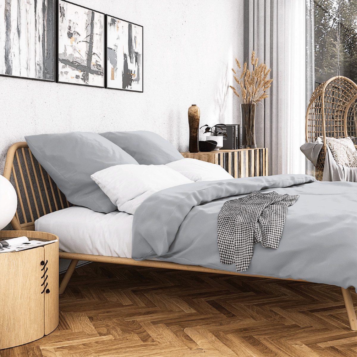 Bettwäsche WOLKENFELD "Wolkenfeld Sommer Bettwäsche Mako-Satin Baumwolle", hellgrau, B/L: 200cm x 220cm, 1 Stk., 2 Stk., Mako-Satin, B/L: 80cm x 80cm & 80cm x 80cm, 3 Stk., Mako-Satin, Obermaterial: 100% Baumwolle, Bettwäsche, 135x200 cm, 155x220 &... Image