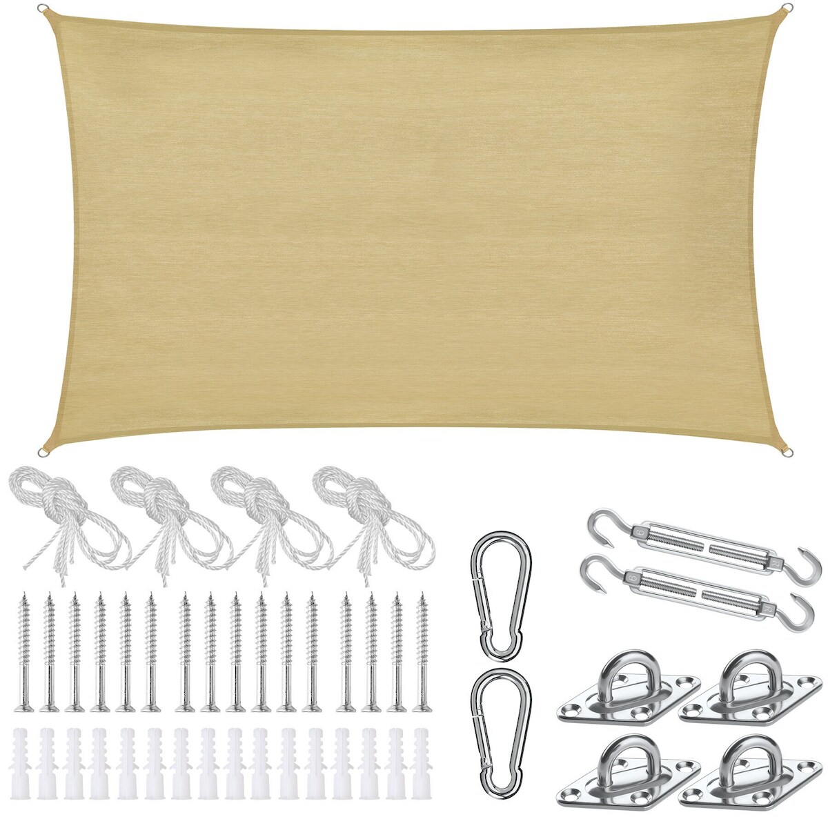 TecTake GmbH tectake Sonnensegel Sunny, wetterfestes HDPE-Material mit UV-Schutz - 3 x 5 m Sand Image