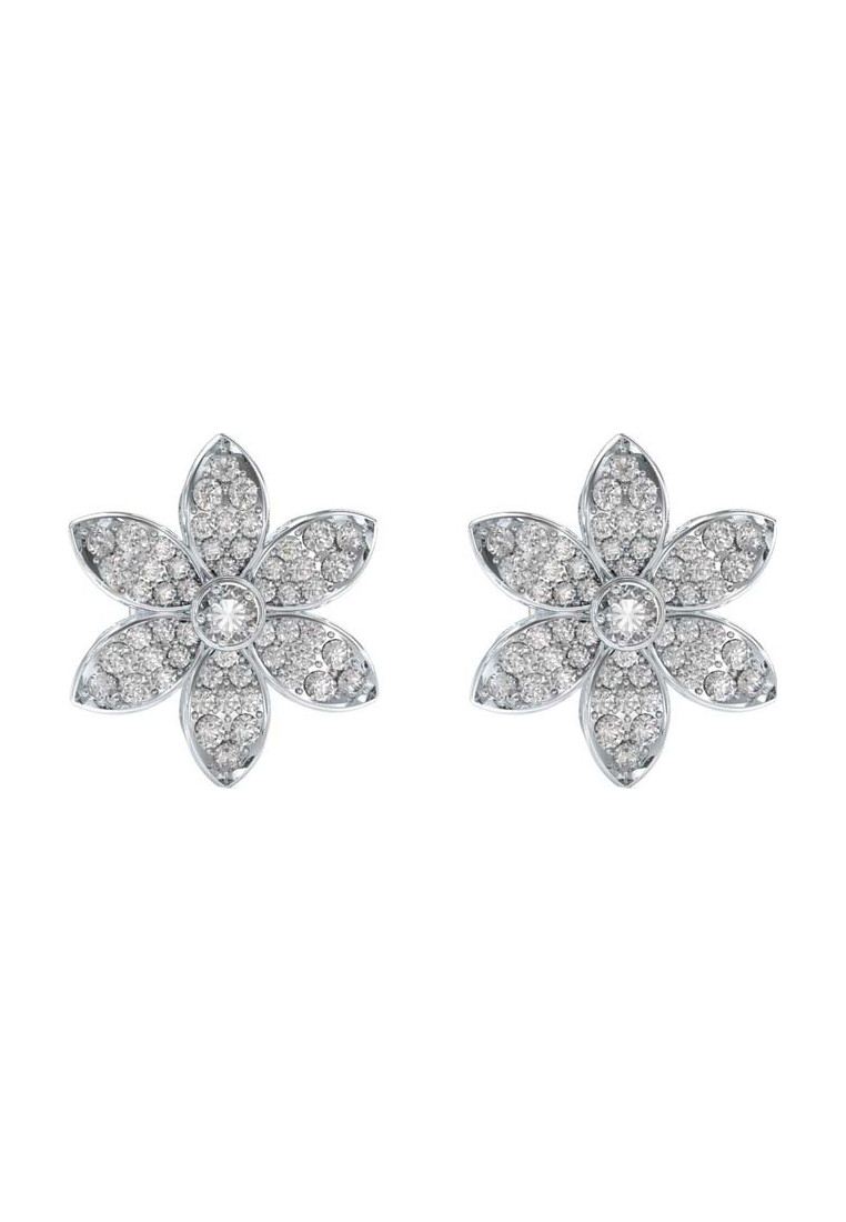 Guess Womens UBE04145RH Ladies White Lotus Earrings - Silver Stainless Steel - One Size | Guess Sale | Discount Designer Brands