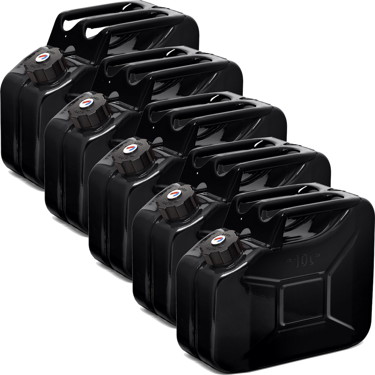 BW® Kraftstoffkanister Metall Benzinkanister 5x 10 Liter mit Schraubverschluss - Schwarz - RAL 9005 - TÜV-geprüft und UN-Zulassung - Made in Europe Image