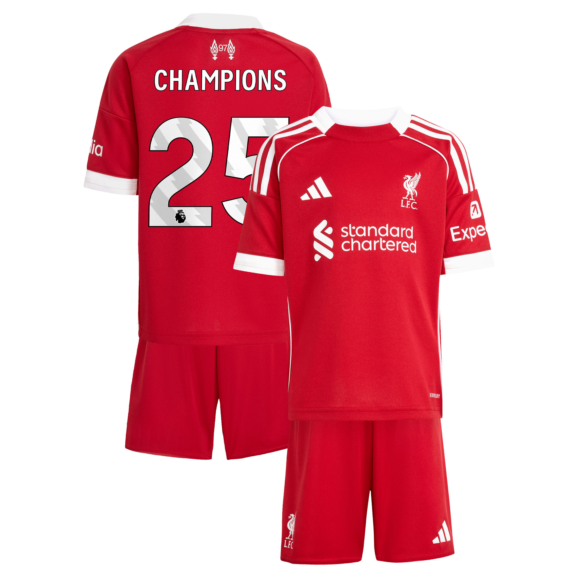 Liverpool adidas Heim-minikit 2025-26 mit Aufdruck Champions 25 Image