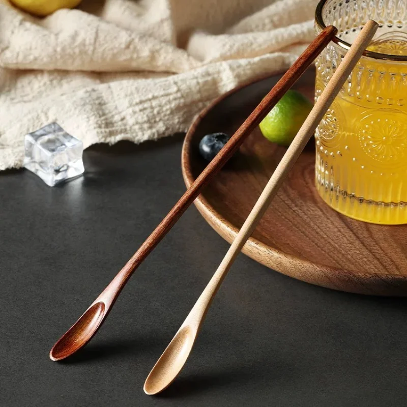 Japanese Long Handle Spoon Wooden Coffee Stirring Spoon Household Dessert Drink Spoon Small Wooden Spoon Honey Stirring Stick