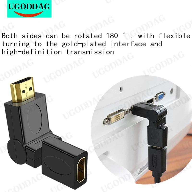 Tipo angolato 1.4 HDMI compatibile maschio a femmina 90 Adattatore rotante da 180 gradi Angolo di rotazione Girevole Adattatore pieghevole Convertitore